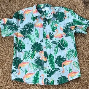 Old Navy Tropical Flamingo and Leaf Shirt